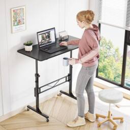 FORGEVIO Height Adjustable Standing Desk, 80x40cm Mobile Small Desk in Black - Size: 80x40 cm - thumbnail 3