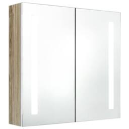 Berkfield Home LED Bathroom Mirror Cabinet White & Oak 62x14x60 cm - Size: 62 x 14 x 60 cm - thumbnail 2