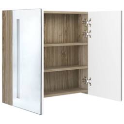 Berkfield Home LED Bathroom Mirror Cabinet White & Oak 62x14x60 cm - Size: 62 x 14 x 60 cm - thumbnail 5