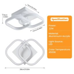 COMELY Ceiling Light Modern 22W, Acrylic Square LED Ceiling Lamp, 4500K, White - thumbnail 6