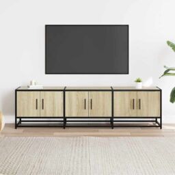 Berkfield Home TV Cabinet Sonoma Oak 150x35x41 cm Engineered Wood & Metal in Brown - Size: 150 x 35 x 41 cm - thumbnail 3