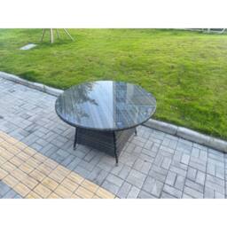 Fimous Rattan Garden Furniture 6 Seater Garden Big Round Table & Chairs in Dark Grey - thumbnail 4