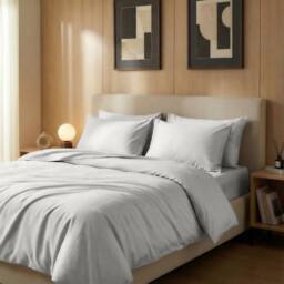 Bedable 100% Cotton Sateen Bedding Bundle 460 Thread Count - Duvet Cover + Fitted Sheet + 4 Pillowcases + Duvet + 4 Pillows in Grey - Size: Double