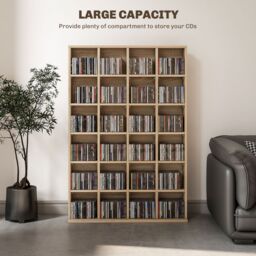 HOMCOM DVD CD Media Storage Rack, Video Display Unit, Natural - thumbnail 4