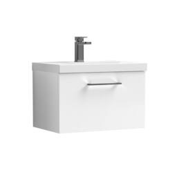 Balterley 600mm Wall Hung 1 Drawer Vanity Basin Unit, Gloss White, Pewter Handle in White