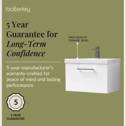 Balterley 600mm Wall Hung 1 Drawer Vanity Basin Unit, Gloss White, Pewter Handle in White - thumbnail 6
