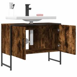 Berkfield Home Sturdy Bathroom Sink Cabinet Smoked Oak 80x33x60 cm Engineered Wood in Brown - Size: 80 x 33 x 60 cm - thumbnail 4