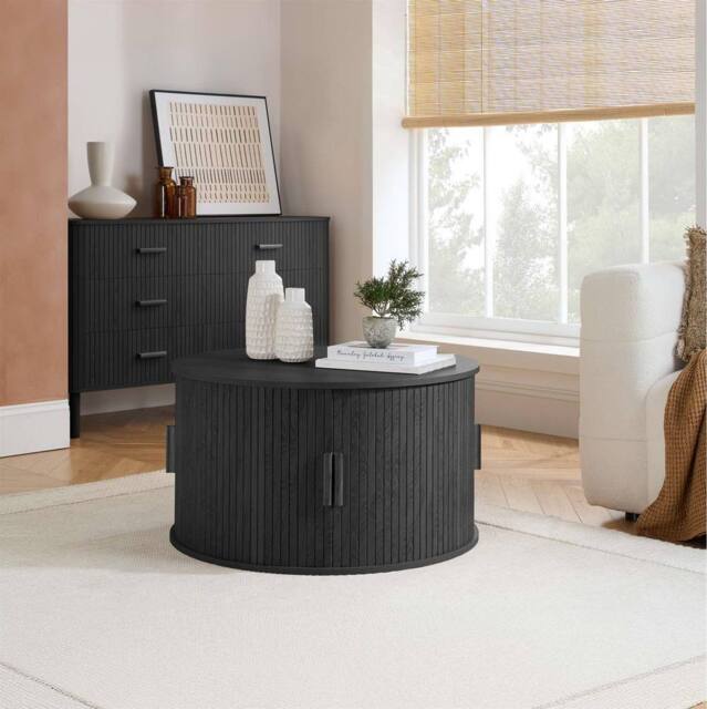Birlea Axel Round Fluted Coffee Table with Storage Black - Size: 1 Pack - image 1