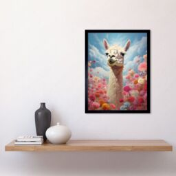 Artery8 Wall Art Print Happy Llama Peeking Head Over Pink Flowers Bright Colourful Artwork Kids Bedroom Dreamy Spring Meadow Art Framed - thumbnail 2