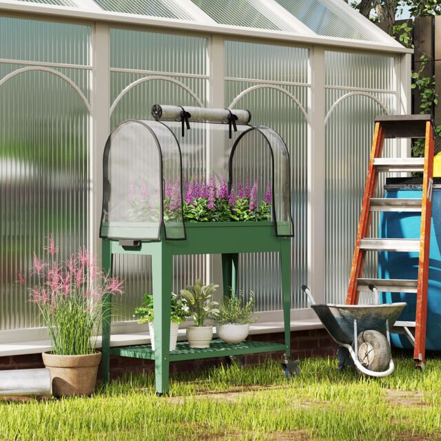 OUTSUNNY Mobile Raised Garden Bed with Greenhouse Cover, Green - image 1
