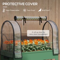 OUTSUNNY Mobile Raised Garden Bed with Greenhouse Cover, Green - thumbnail 4