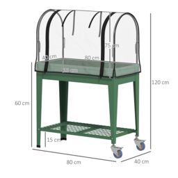 OUTSUNNY Mobile Raised Garden Bed with Greenhouse Cover, Green - thumbnail 3