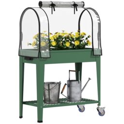 OUTSUNNY Mobile Raised Garden Bed with Greenhouse Cover, Green - thumbnail 2