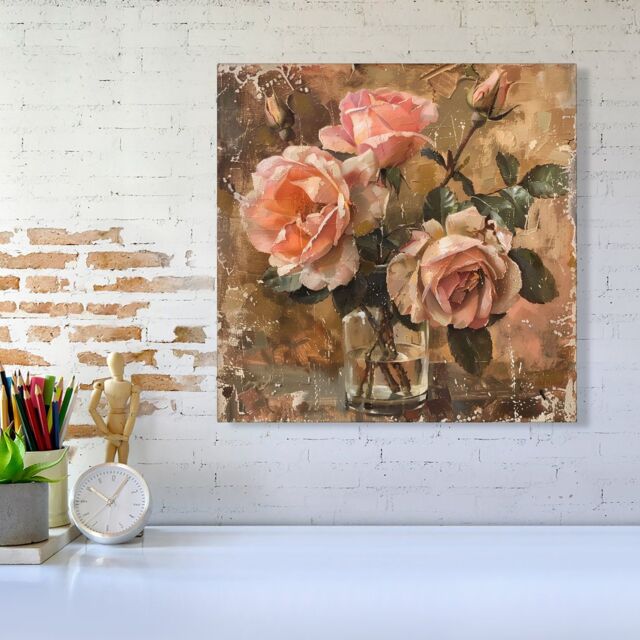 "Warren Reed - Designer Vintage Roses Canvas - Size: W16"" x H16""" - image 1