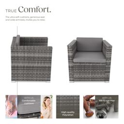tectake Rattan Garden Armchair Lignano in Grey - Size: 1 Seater - thumbnail 3