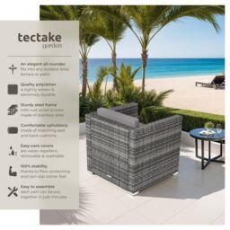 tectake Rattan Garden Armchair Lignano in Grey - Size: 1 Seater - thumbnail 2