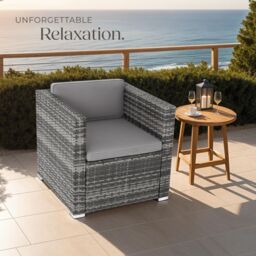 tectake Rattan Garden Armchair Lignano in Grey - Size: 1 Seater - thumbnail 7