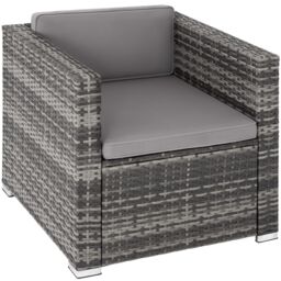 tectake Rattan Garden Armchair Lignano in Grey - Size: 1 Seater - thumbnail 1