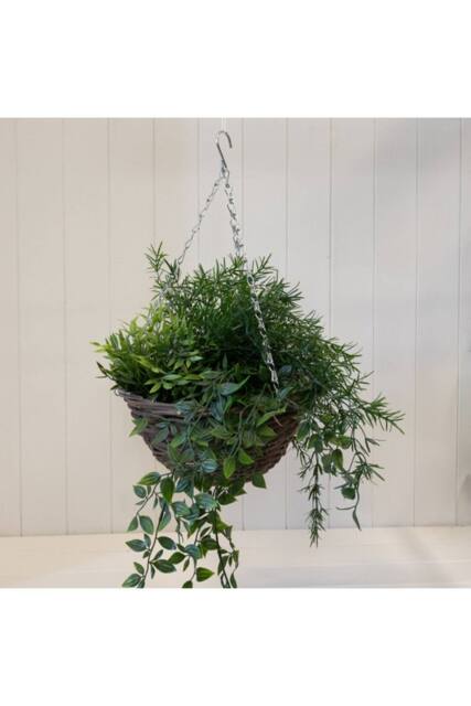 KDMD Round Brown Rattan Hanging Basket with clear soft plastic liner - image 1