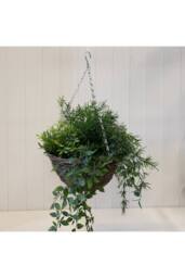 KDMD Round Brown Rattan Hanging Basket with clear soft plastic liner - thumbnail 1