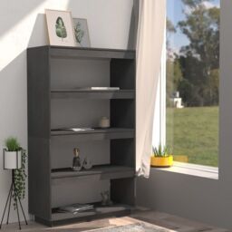 Berkfield Home Book Cabinet/Room Divider Grey 80x35x135 cm Solid Pinewood - Size: 80 x 35 x 135 cm - thumbnail 3