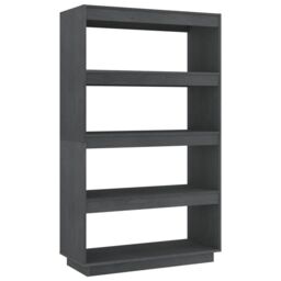 Berkfield Home Book Cabinet/Room Divider Grey 80x35x135 cm Solid Pinewood - Size: 80 x 35 x 135 cm - thumbnail 2