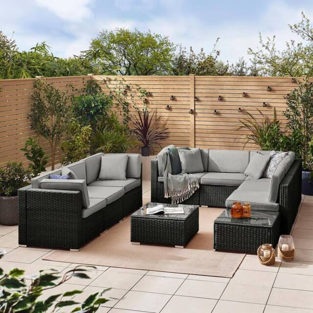 FurnitureboxUK Orlando 8 Seat Modular Outdoor Garden Rattan Sofa in Black - image 1