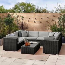 FurnitureboxUK Orlando 8 Seat Modular Outdoor Garden Rattan Sofa in Black - thumbnail 7