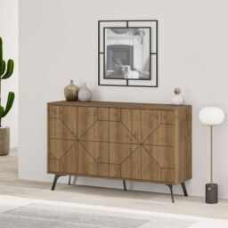 Decortie 4-Doors Push-to-open Doors Sideboard 'Dune' with Metal Legs 123cm in Dark Brown - Size: 2 Pack - thumbnail 1