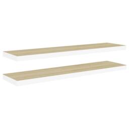 Berkfield Home Durable Floating Wall Shelves 2 pcs Oak & White 120x23.5x3.8 cm MDF in Natural - thumbnail 3