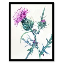 Artery8 Scottish Thistle Flower Bloom Floral Watercolour Framed Art Print in Purple - Size: A4 - thumbnail 1