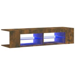 Berkfield Home TV Cabinet with LED Lights Smoked Oak 135x39x30 cm in Brown - Size: 135 x 39 x 30 cm - thumbnail 2