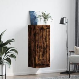 Berkfield Home Wall Mounted Cabinet Smoked Oak 34.5x34x90 cm Engineered Wood in Brown - thumbnail 3