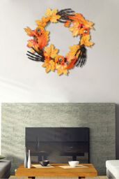 Living and Home 40cm Halloween Wreath with Pumpkin & Creepy Black Hand Door Hanging Decoration for Haunted House & Party in Orange - thumbnail 3