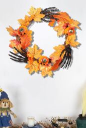 Living and Home 40cm Halloween Wreath with Pumpkin & Creepy Black Hand Door Hanging Decoration for Haunted House & Party in Orange - thumbnail 1