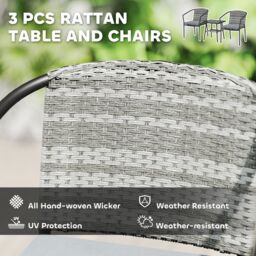 OUTSUNNY 3 PCS Rattan Bistro Set with Cushions Glass Top Coffee Table & Chairs in Grey - thumbnail 4