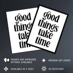 "Artery8 Good Things Take Time Black White Bright Simple Wall Art Print - Size: W12"" x H16""" - thumbnail 2