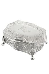 Personalised Memento Company Women's Personalised Small Silver Plated Jewellery Box in Metallic Silver