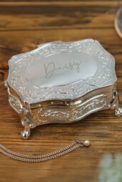 Personalised Memento Company Women's Personalised Small Silver Plated Jewellery Box in Metallic Silver - thumbnail 4