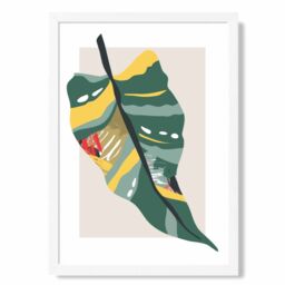 ARTZE Tropical Palm Green & Red Minamilist Framed Print SIZE: A2 with White Frame - Size: A4 - thumbnail 1