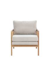 Minimalist Fabric Rattan Wooden Armchair in Beige - thumbnail 3
