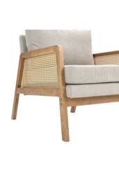 Minimalist Fabric Rattan Wooden Armchair in Beige - thumbnail 5