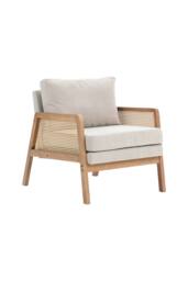 Minimalist Fabric Rattan Wooden Armchair in Beige - thumbnail 2
