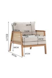 Minimalist Fabric Rattan Wooden Armchair in Beige - thumbnail 8