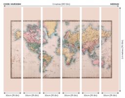 Origin Murals Historic World Map Wall Mural in Natural - Size: W350 cm x H280 cm - thumbnail 3