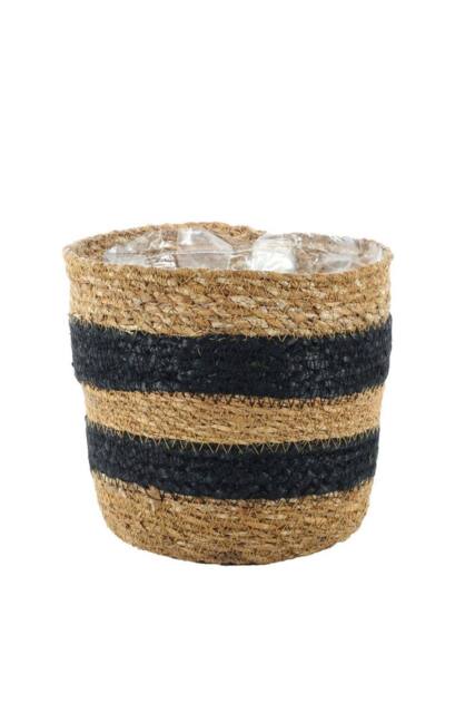 KDMD Natural & Black Striped Seagrass Basket 16cm x 18cm - Size: 16 cm x 18 cm - image 1