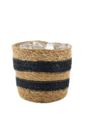 KDMD Natural & Black Striped Seagrass Basket 16cm x 18cm - Size: 16 cm x 18 cm - thumbnail 1