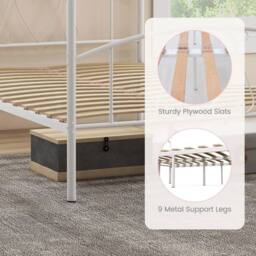 Costway Double Size Metal Canopy Bed Frame 4-Poster Modern Platform Wooden Slat Support in White - thumbnail 6