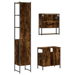 Berkfield Home Durable 3 Piece Bathroom Furniture Set Smoked Oak Engineered Wood in Brown - thumbnail 8