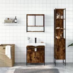 Berkfield Home Durable 3 Piece Bathroom Furniture Set Smoked Oak Engineered Wood in Brown - thumbnail 1